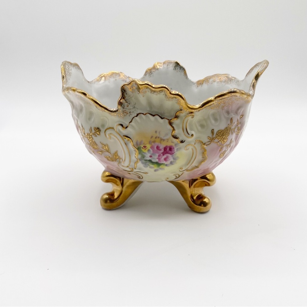Gold Trimmed Trinket Bowl Candy Bowl with Flower Accent Bowl - Picture 4 of 11